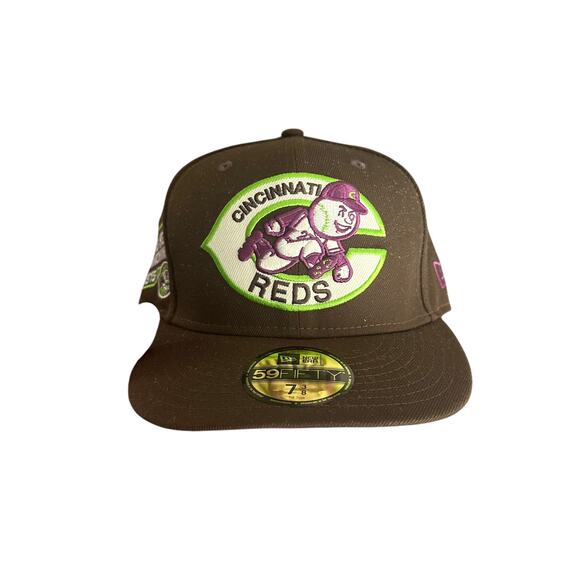 New Era Cincinnati Reds 1975 Big Red Machine Brown Purple UV Fitted Hat 7 3/8 - Picture 1 of 3